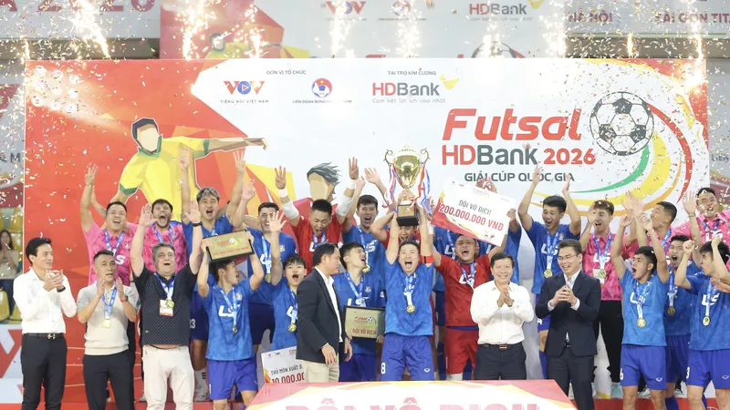 Futsal Thái Sơn Bắc ẵm trọn danh hiệu VĐQG và Cúp quốc gia năm 2026. ẢNH: DŨNG PHƯƠNG
