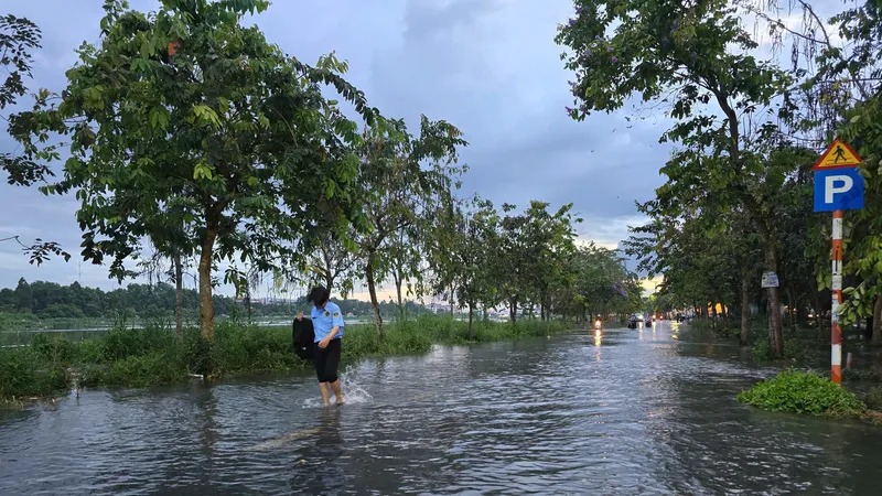 Đợt triều cường đầu tháng 4-2025, nước tràn bờ Hồ Búng Xáng (quận Ninh Kiều, TP Cần Thơ) làm ngập nhiều tuyến đường, ảnh hưởng tới việc đi lại và sinh hoạt của người dân