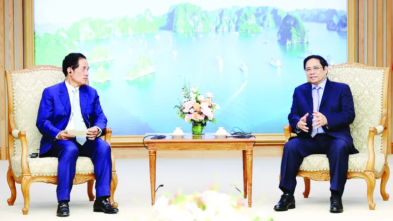 Thủ tướng Phạm Minh Chính tiếp Đô trưởng Thủ đô Phnom Penh Ảnh: TTXVN