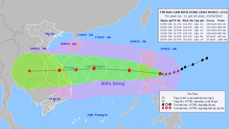 Bão Noru đi vào Biển Đông, sức gió mạnh nhất vùng gần tâm bão mạnh cấp 13