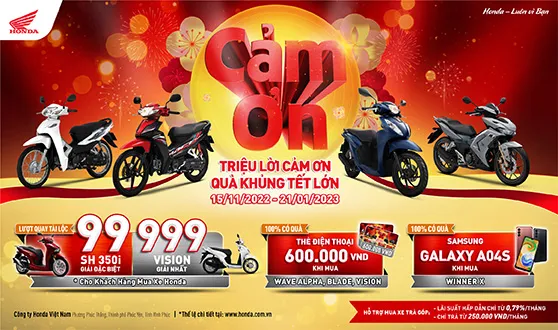 Cùng Honda Việt Nam rinh quà Tết với chương trình tri ân khách hàng: “Triệu lời cảm ơn – Quà khủng Tết lớn”
