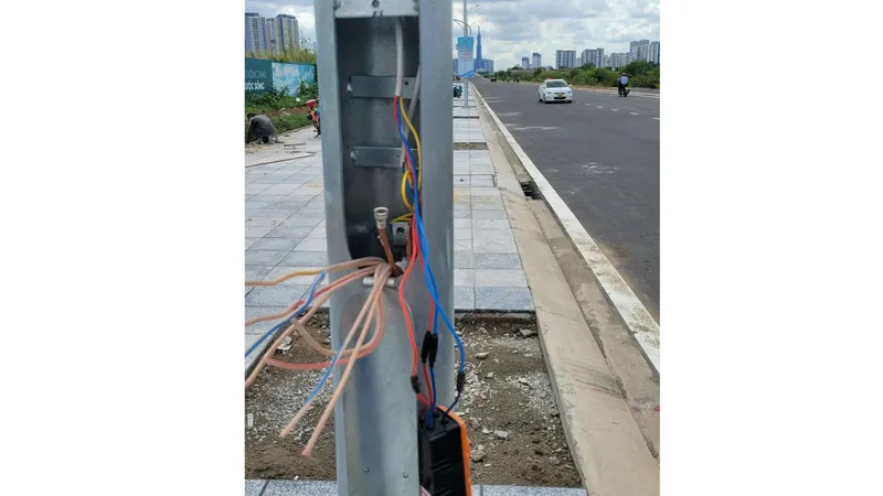 Nhiều trụ đèn chiếu sáng bị kẻ gian cạy mở nắp để cắt trộm dây cáp