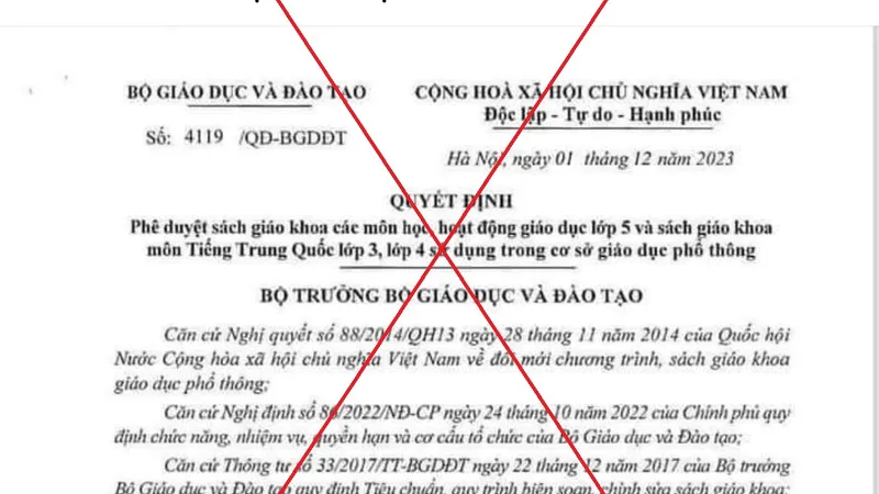 Một trong nội dung xuyên tạc về quyết định phê duyệt sách giáo khoa tiếng Trung Quốc mà Bộ GD-ĐT chỉ ra