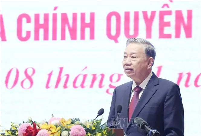 Tổng Bí thư Tô Lâm phát biểu tại hội nghị ngày 8-1. Ảnh: TTXVN