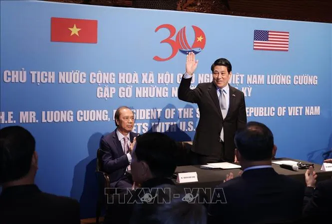 Chủ tịch nước Lương Cường dự cuộc gặp gỡ những người bạn, nhân dân tiến bộ Hoa Kỳ. Ảnh: TTXVN