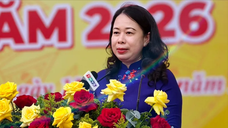 Đồng chí Võ Thị Ánh Xuân, Bí thư Trung ương Đảng, Phó Chủ tịch nước phát biểu tại ngày hội. Ảnh: TÍN HUY