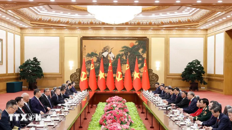 Tổng Bí thư, Chủ tịch nước Tô Lâm hội đàm với Tổng Bí thư, Chủ tịch nước Trung Quốc Tập Cận Bình. Ảnh: TTXVN