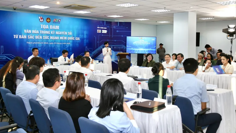 Chiều 20-4, tại Đài Phát thanh và Truyền hình TPHCM, Hội Nhà báo Việt Nam tổ chức tọa đàm “Văn hóa trong kỷ nguyên số – Từ bản sắc đến sức mạnh mềm quốc gia”. ẢNH: DŨNG PHƯƠNG.