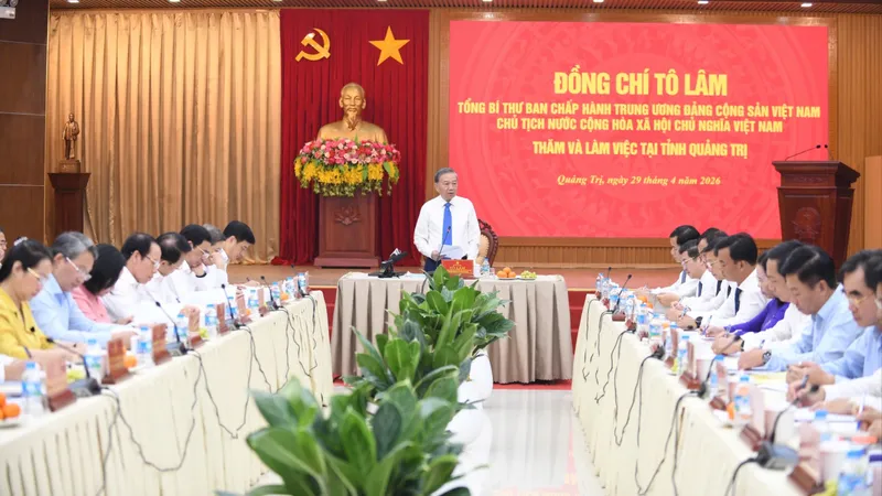 Tổng Bí thư, Chủ tịch nước Tô Lâm phát biểu chỉ đạo tại buổi làm việc với Ban Thường vụ Tỉnh ủy Quảng Trị, chiều 29-4