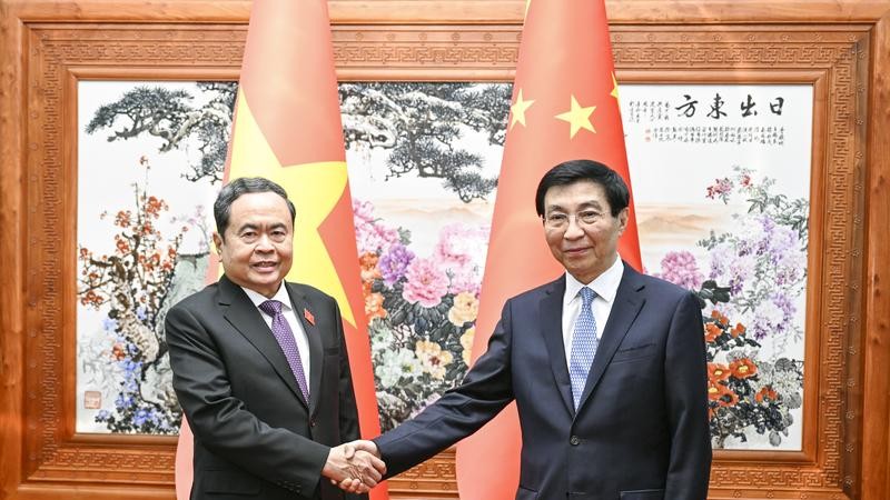 越南国会主席陈青敏与中国全国政协主席王沪宁。图新华社