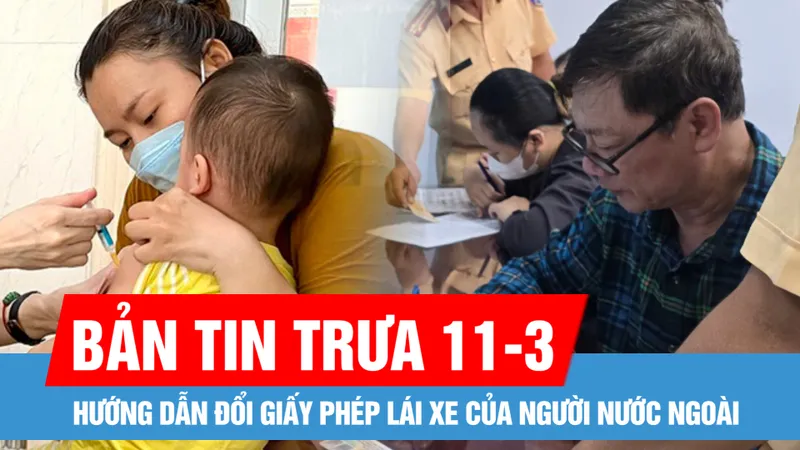 Bản tin trưa 11-3: Hướng dẫn đổi giấy phép lái xe của người nước ngoài; Hàng trăm học sinh ở huyện Nam Trà My phải nhập viện do liên quan tới dịch sởi