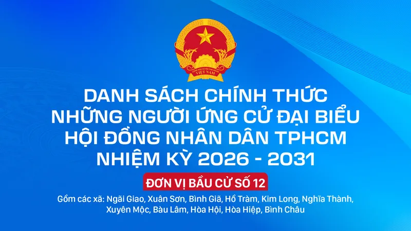 Danh sách chính thức những người ứng cử đại biểu HĐND TPHCM nhiệm kỳ 2026 - 2031 - Đơn vị bầu cử số 12