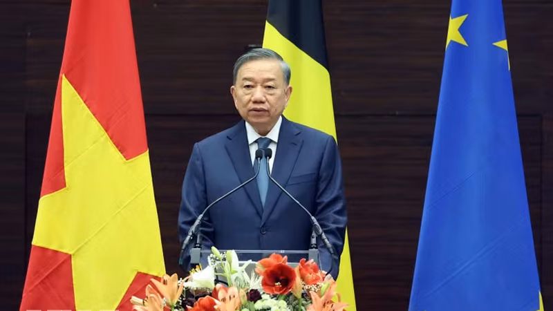 越南党中央总书记、国家主席苏林在埃格蒙特皇家国际关系研究所发表施政演讲 图自越通社