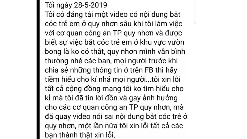Lên facebook đăng tin bắt cóc trẻ em sai sự thât bị công an “sờ gáy"