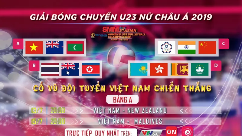 Giải Vô địch Bóng chuyền nữ U23 Châu Á phát sóng độc quyền trên VTVcab