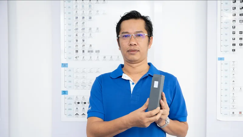 Ông Trần Đại Dương với sản phẩm bộ điện LED có tem xác thực hàng chính hãng
