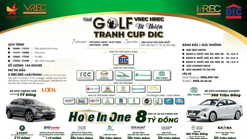 Giải Golf VREC HREC từ thiện tranh CUP DIC diễn ra ngày 18-1