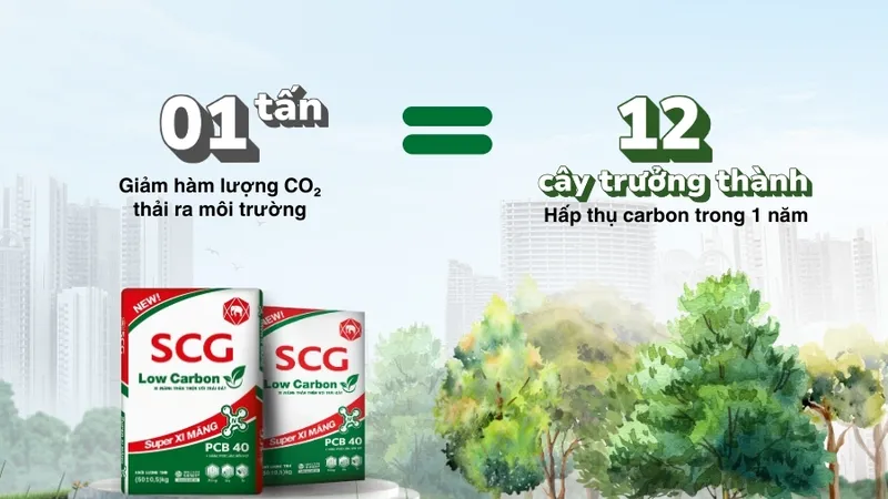 Sản phẩm SCG Low Carbon Super Xi măng giúp giảm 20% lượng phát thải carbon so với xi măng thông thường nhờ vào các công nghệ sản xuất xanh