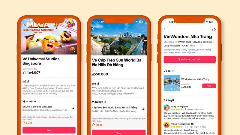 Giao diện khám phá và đặt vé các điểm tham quan trên ứng dụng TikTok