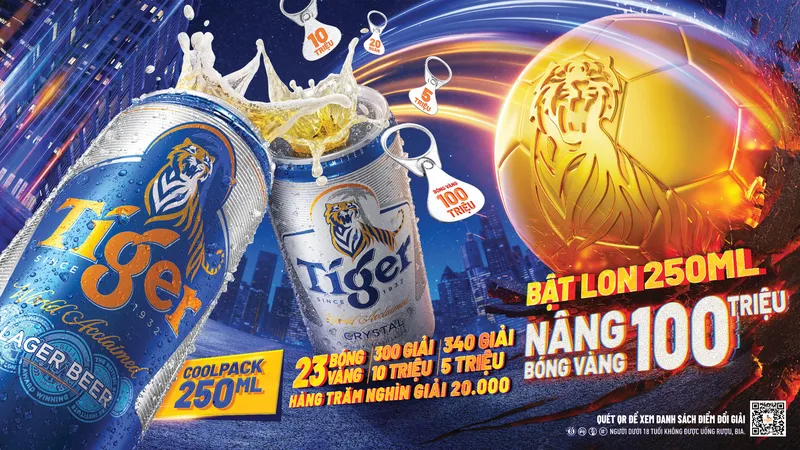 Tiger Beer tung ra chương trình khuyến mại “Bật lon 250ml, nâng bóng vàng 100 triệu” 