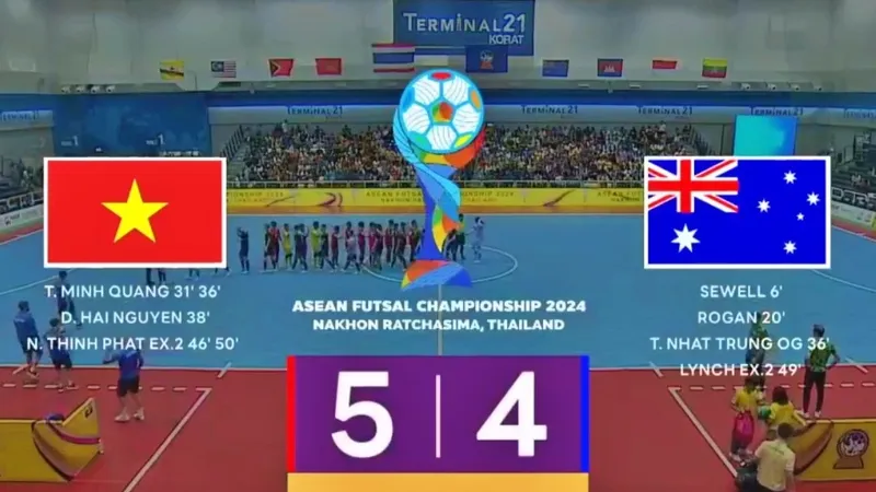 Futsal Việt Nam vs Futsal Australia 5-4: Minh Quang, Thịnh Phát xuất thần cú đúp, Đa Hải góp công hạ Australia giành vé chung kết futsal ASEAN