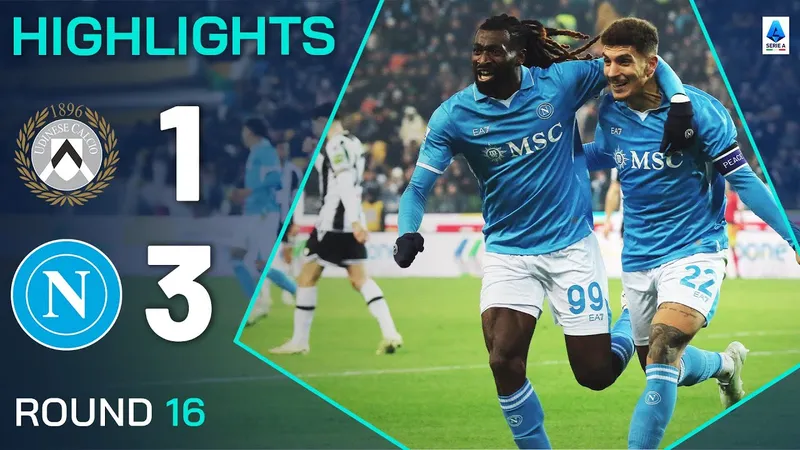 Udinese vs Napoli 1-3: Florian Thauvin mở bàn nhưng Lukaku gỡ hòa, Lautaro Giannetti lại phản lưới nhà, Zambo Anguissa ấn định 3 điểm, bám đuổi ngôi đầu Serie A của Atalanta 