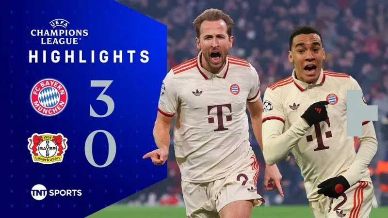 Bayern Munich vs Leverkusen 3-0: Michael Olise tạt ngang, Harry Kane đánh đầu sớm mở bàn, Kane ghi cú đúp nhờ penalty, Musiala góp công chiến thắng, Mukiele nhận thẻ đỏ
