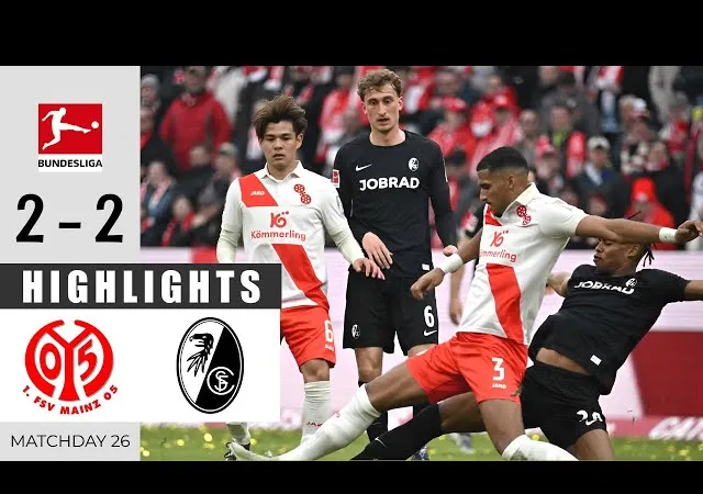 Mainz 05 vs Freiburg 2-2: Jonathan Burkardt mở bàn, Dominik Kohr nhận thẻ đỏ, Gregoritsch gỡ hòa, Hanche-Olsen lập công, Lukas Kubler lập tức cứu thua