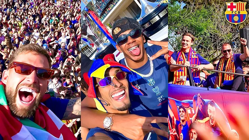 Barcelona rước cúp La Liga 2024/25, biển fans Barca chào đón 