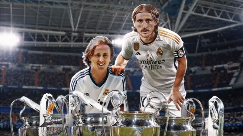 Madridistas tri ân huyền thoại Luka Modric, 13 mùa bóng, 28 danh hiệu: 6 European Cups, 6 Club World Cups, 5 European Super Cups, 4 La Liga, 2 Copas del Rey and 5 Spanish Super Cups, cầu thủ duy nhất trong lịch sử bóng đá đã giành được 6 Cup châu Âu