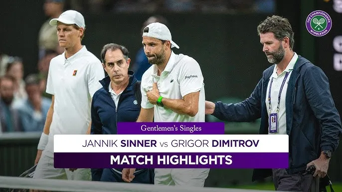 Jannik Sinner vs Grigor Dimitrov 3-6, 5-7, 2-2 (bỏ cuộc): Dimitrov chấn thương set 3, Sinner may mắn giành vé tứ kết Wimbledon 2025 gặp Shelton