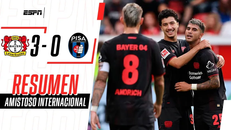 Giao hữu, Leverkusen vs AC Pisa 3-0: Robert Andrich sớm volley khai bàn, Christian Kofane nhân đôi tỷ số, Exequiel Palacios chốt hạ chiến thắng thứ 3 cho HLV Erik ten Hag