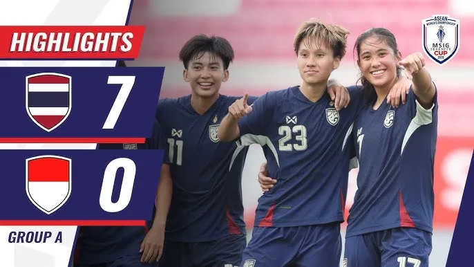 Nữ Thái Lan vs Nữ Indonesia 7-0: Phomsri tỏa sáng cú đúp, Madison, Manowang, Jinantuya, Klinklai, Promthongmee góp công vùi dập đối thủ 7 bàn