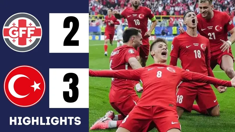 Georgia vs Thổ Nhĩ Kỳ 2-3: Mert Muldur sớm mở bàn, Kerem Akturkoglu ghi cú đúp chốt hạ cục diện, Davitashvili, Kvaratskhelia lập công, Alper Yilmaz nhận thẻ đỏ