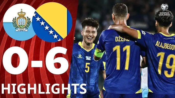 San Marino vs Bosnia-Herzegovina 0-6: Benjamin Tahirovic mở bàn, 5 bàn thắng hiệp 2 Edin Dzeko ghi cú đúp, Samed Bazdar, Kerim Alajbegovic, Nihad Mujakic vùi dập chủ nhà