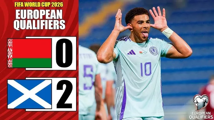 Belarus vs Scotland 0-2: Che Adams đệm bóng cận thành, Zakhar Volkov phản lưới nhà, Scotland tạm xếp nhì bảng C vòng loại World Cup 2026 khu vực châu Âu