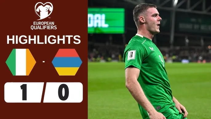 Ireland vs Armenia 1-0: Tâm điểm hiệp 2, Tigran Barseghyan nhận thẻ đỏ, Will Smallbone bấm bóng điệu nghệ, Evan Ferguson đánh đầu ghi bàn duy nhất 