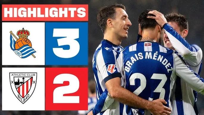 Real Sociedad vs Athletic Bilbao 3-2: Hấp dẫn rượt đuổi 5 bàn, Brais Mendez mở bàn, Gorka Guruzeta gỡ hòa, Goncalo Guedes, Robert Navarro rượt đuổi, Jon Gorrotxategi chốt hạ phút bù giờ