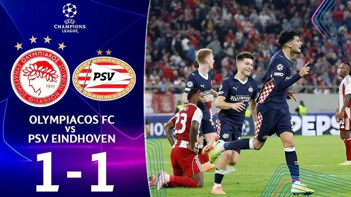 Olympiakos vs PSV Eindhoven 1-1: Chiquinho kiến tạo điệu nghệ, Gelson Martins sút tung lưới mở bàn, Ricardo Pepi kịp cứu thua phút bù giờ
