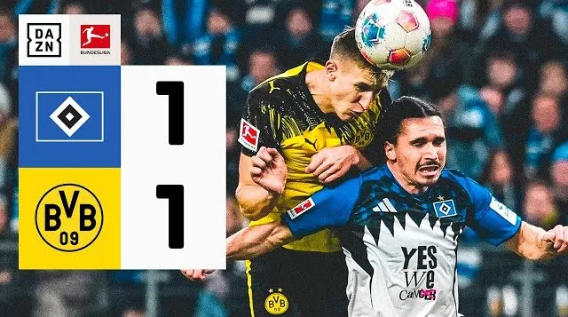 Hamburg vs Borussia Dortmund 1-1: Dortmund duy trì sức ép, Chukwuemeka volley mở bàn, Ransford Konigsdorffer kịp cứu thua phút bù giờ