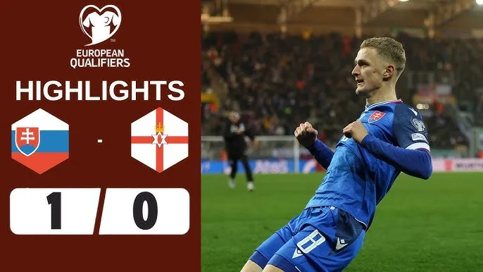 Slovakia vs Bắc Ireland 1-0: Kịch tính phút bù giờ, Tomas Bobcek ghi bàn duy nhất phút 90+1, Daniel Ballard bị thẻ đỏ phút 90+9, Slovakia bằng điểm Đức nhưng xếp nhì bảng