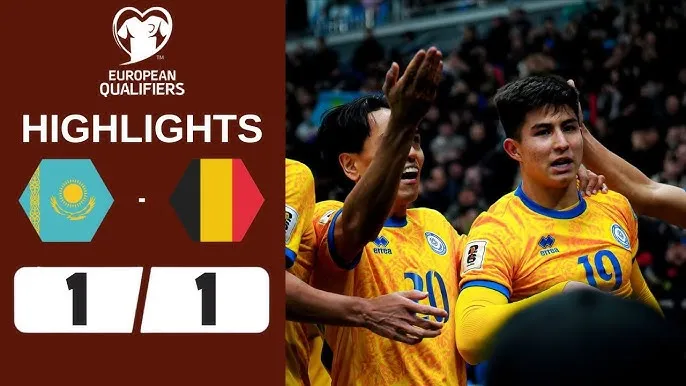 Kazakhstan vs Bỉ 1-1: Satpaev bất ngờ phá lưới thủ môn Matz Sels, Vanaken đánh đầu gỡ hòa, Chesnokov nhận thẻ đỏ, bị cầm chân Bỉ nên chưa thể giành vé dự World Cup 2026