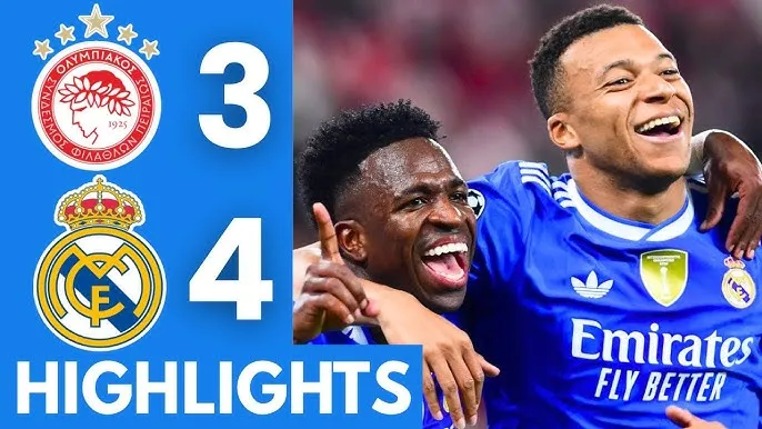 Olympiacos vs Real Madrid 3-4: Ngôi sao Mbappe lấp lánh cú poker nhờ Vinicius, Guler, Camavinga, còn Chiquinho, Taremi, El Kaabi lập công, Real thắng suýt sao