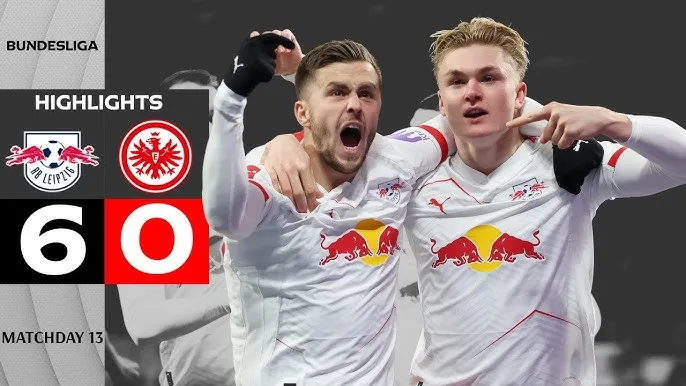 Leipzig vs Frankfurt 6-0: Conrad Harder sớm mở bàn, Baumgartner lập công, Yan Diomande xuất thần hattrick, David Raum chốt hạ chiến thắng