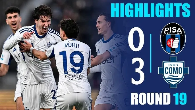 Pisa vs Como 0-3: Tâm điểm hiệp 2, Maximo Perrone mở bàn, Anastasios Douvikas tỏa sáng cú đúp nhờ penalty, Pisa xếp chót BXH Serie A