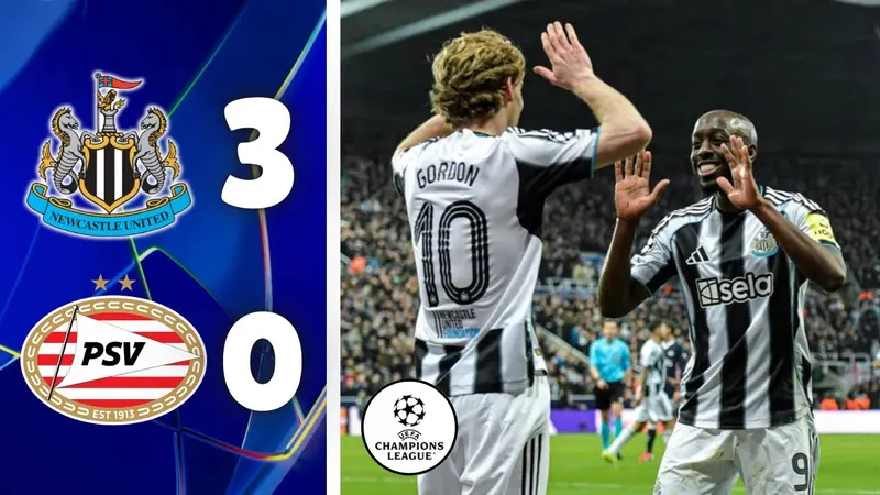 Newcastle vs PSV 3-0: Wissa sớm mở bàn, Gordon, Barnes đua tài ghi bàn, Newcastle còn cơ hội, PSV rơi xuống vị trí thứ 22