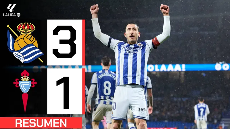 Sociedad vs Celta Vigo 3-1: Oyarzabal tỏa sáng cú đúp, Caleta-Car bị thẻ đỏ, Iglesias lập công, Brais Mendez chốt hạ chiến thắng