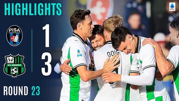 Pisa vs Sassuolo 1-3: Domenico Berardi mở bàn, Antonio Caracciolo phản lưới nhà, Ismael Kone ấn định chiến thắng, Michel Aebischer lập công