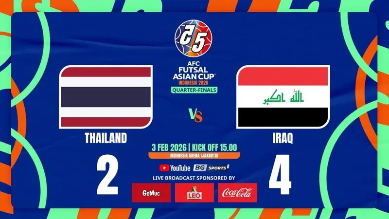 Futsal Thái Lan vs Futsal Iraq 2-4: Osamamusa, Sriarwut lập công nhưng Mustafa ghi cú đúp, Salim Kadhim, Ibrahim chốt hạ vé bán kết AFC Futsal