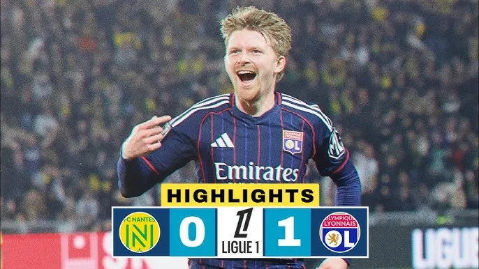 Nantes vs Lyon 0-1: Pavel Sulc ghi bàn duy nhất, Endrick Felipe bị thẻ đỏ, Lyon vào tốp 3 Ligue1, Nantes tiến sát tốp cuối bảng xếp hạng 